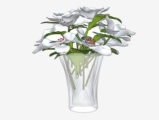 现代玻璃花瓶花束摆件SU模型下载_sketchup草图大师SKP模型