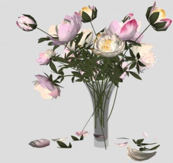 玫瑰牡丹花束花瓶SU模型下载_sketchup草图大师SKP模型