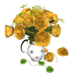 陶瓷单耳瓶黄玫瑰摆件SU模型下载_sketchup草图大师SKP模型