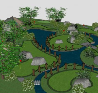 美化的迷你高尔夫球场SU模型下载_sketchup草图大师SKP模型