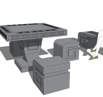 石桌凳su模型下载_sketchup草图大师SKP模型