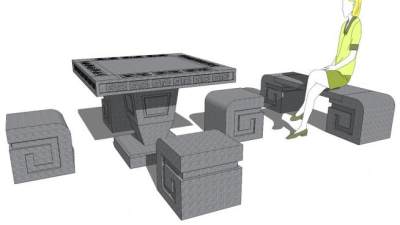 石桌凳su模型下载_sketchup草图大师SKP模型