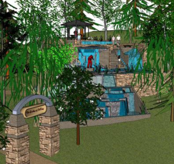 水景观景公园SU模型下载_sketchup草图大师SKP模型