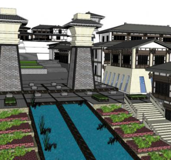 秦汉建筑su模型下载_sketchup草图大师SKP模型