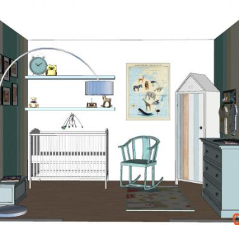现代北约风婴儿房SU模型下载_sketchup草图大师SKP模型