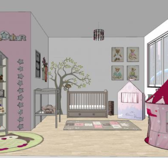 现代家装女孩房SU模型下载_sketchup草图大师SKP模型