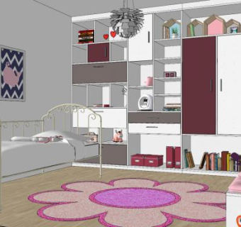 简欧风女生卧室SU模型下载_sketchup草图大师SKP模型