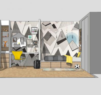 北欧风儿童房家装SU模型下载_sketchup草图大师SKP模型