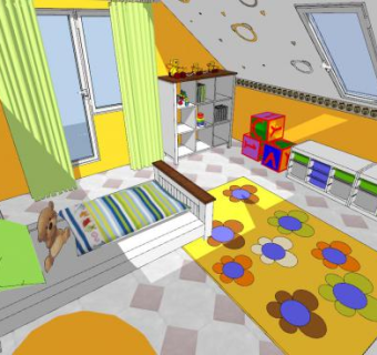 现代阁楼儿童房SU模型下载_sketchup草图大师SKP模型