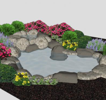 自然风格水景池塘SU模型下载_sketchup草图大师SKP模型