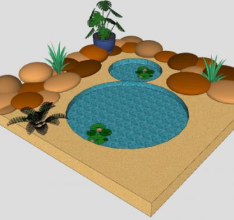 自然景观池SU模型下载_sketchup草图大师SKP模型