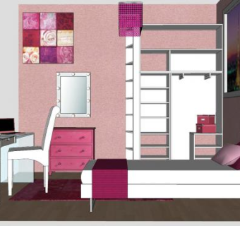现代儿童房女儿房sketchup模型下载_sketchup草图大师SKP模型