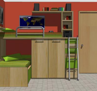 现代儿童男生卧室SU模型下载_sketchup草图大师SKP模型