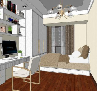 现代卧室家装SKP模型下载_sketchup草图大师SKP模型
