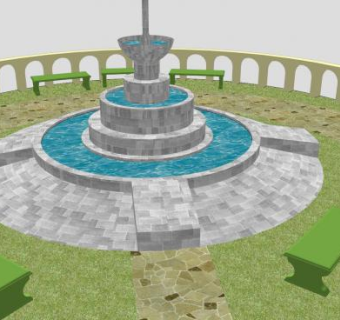 喷泉花园SU模型下载_sketchup草图大师SKP模型