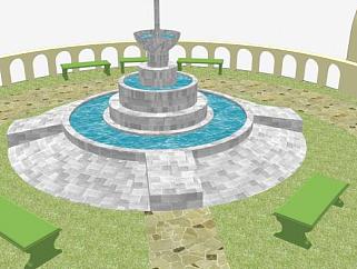 喷泉花园SU模型下载_sketchup草图大师SKP模型