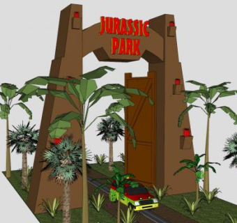 侏罗纪公园大门SU模型下载_sketchup草图大师SKP模型