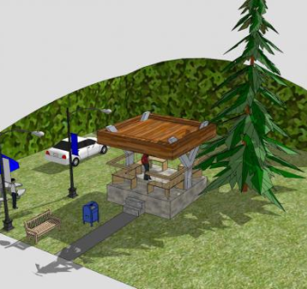 现代感亭子公园SU模型下载_sketchup草图大师SKP模型