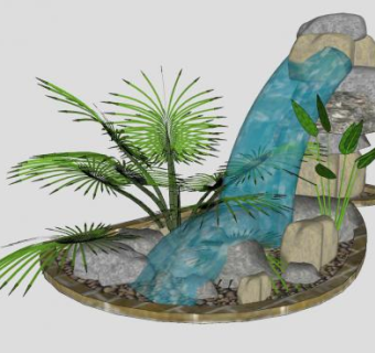 跌水假山小品SU模型下载_sketchup草图大师SKP模型