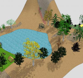 山地湖泊地形SU模型下载_sketchup草图大师SKP模型