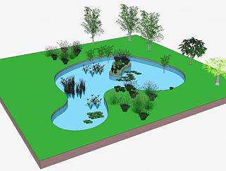 天然池塘<em>景观</em>SU模型下载_sketchup草图大师SKP模型