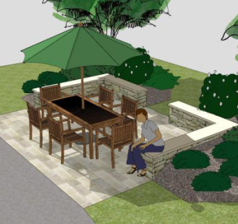伞亭户外桌椅休闲区SU模型下载_sketchup草图大师SKP模型