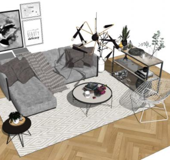 北欧客厅家装设计SU模型下载_sketchup草图大师SKP模型