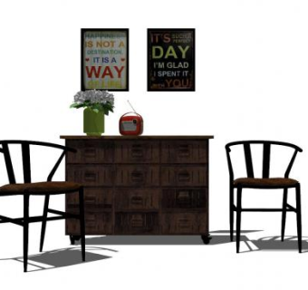 边柜家具饰品组合SU模型下载_sketchup草图大师SKP模型