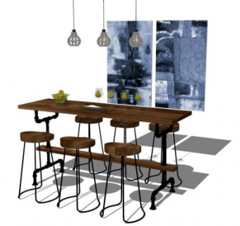 工业风餐厅家具饰品SU模型下载_sketchup草图大师SKP模型