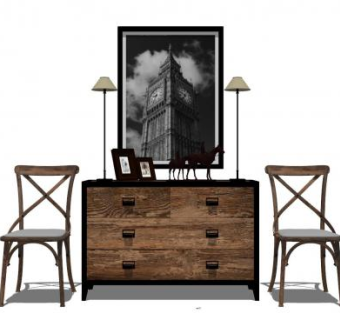 工业风边柜家具SU模型下载_sketchup草图大师SKP模型