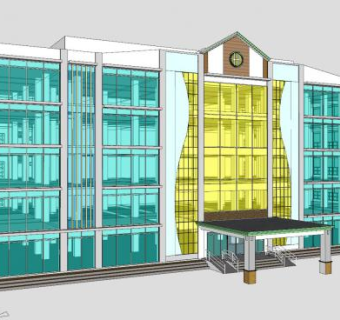 办公楼玻璃幕墙建筑SU模型下载_sketchup草图大师SKP模型