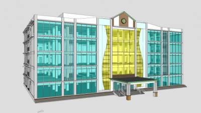 办公楼玻璃幕墙建筑SU模型下载_sketchup草图大师SKP模型