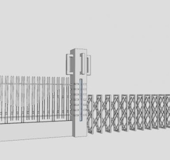 大门围墙栏杆SU模型下载_sketchup草图大师SKP模型
