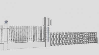 大门围墙栏杆SU模型下载_sketchup草图大师SKP模型