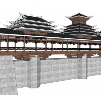 侗族特色风雨桥su模型下载_sketchup草图大师SKP模型