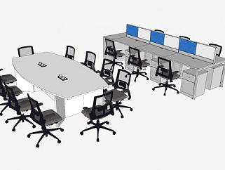 公司办公桌和会议桌SU模型下载_sketchup草图大师SKP模型