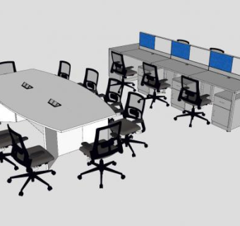公司办公桌和会议桌SU模型下载_sketchup草图大师SKP模型