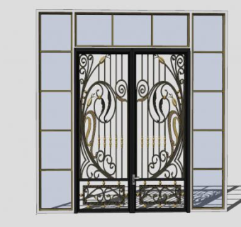 法式门铁艺门SU模型下载_sketchup草图大师SKP模型