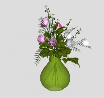 室内玫瑰花瓶装饰SU模型下载_sketchup草图大师SKP模型