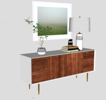 现代边桌柜子装饰品SU模型下载_sketchup草图大师SKP模型