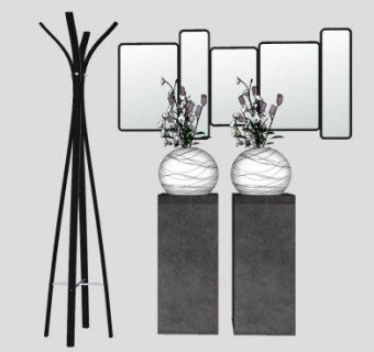 落地挂衣架花架装饰品SU模型下载_sketchup草图大师SKP模型