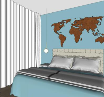 简约卧室家装设计SU模型下载_sketchup草图大师SKP模型