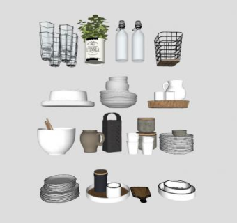 厨房餐具组件集合SU模型下载_sketchup草图大师SKP模型
