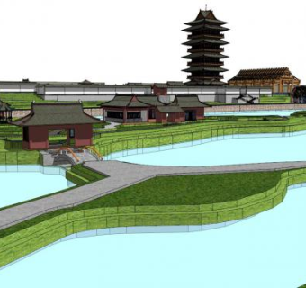 滨水公园su模型下载_sketchup草图大师SKP模型