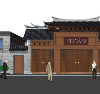 庙门su模型下载_sketchup草图大师SKP模型