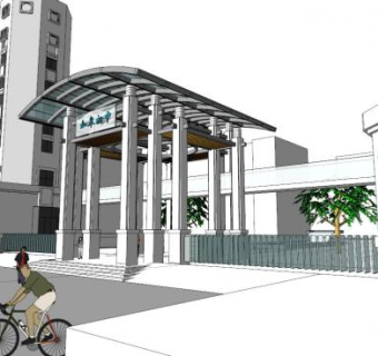 学校大门su模型下载_sketchup草图大师SKP模型