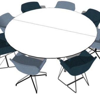 8人圆桌su模型下载_sketchup草图大师SKP模型