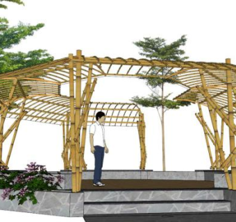 竹子廊架su模型下载_sketchup草图大师SKP模型