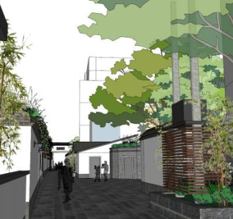 小街巷改造su模型下载_sketchup草图大师SKP模型