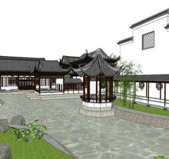 亭台楼阁轩榭廊舫su模型下载_sketchup草图大师SKP模型